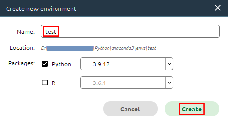 Anaconda Navigator で環境設定（Create）