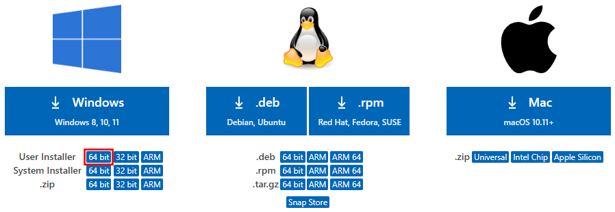 VS Code のインストール（インストーラー選択）